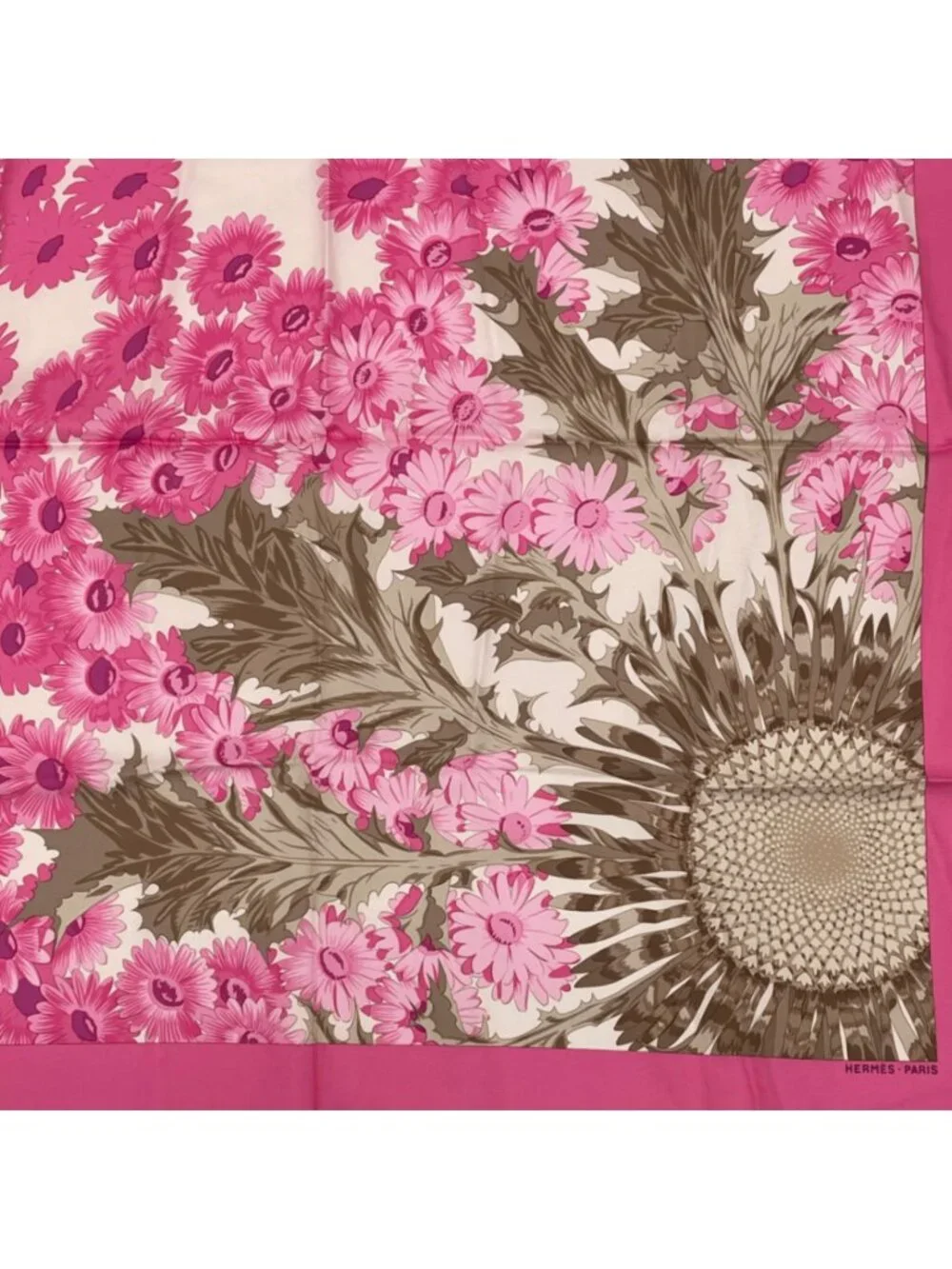 Hermes Scarf Carre 90 Square Pink Multicolor Floral Silk 100% Fleurs Et Carlines - Picture 2 of 8